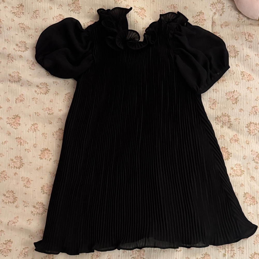 Janie and Jack Black Pleated Ruffle Neck Formal Dress